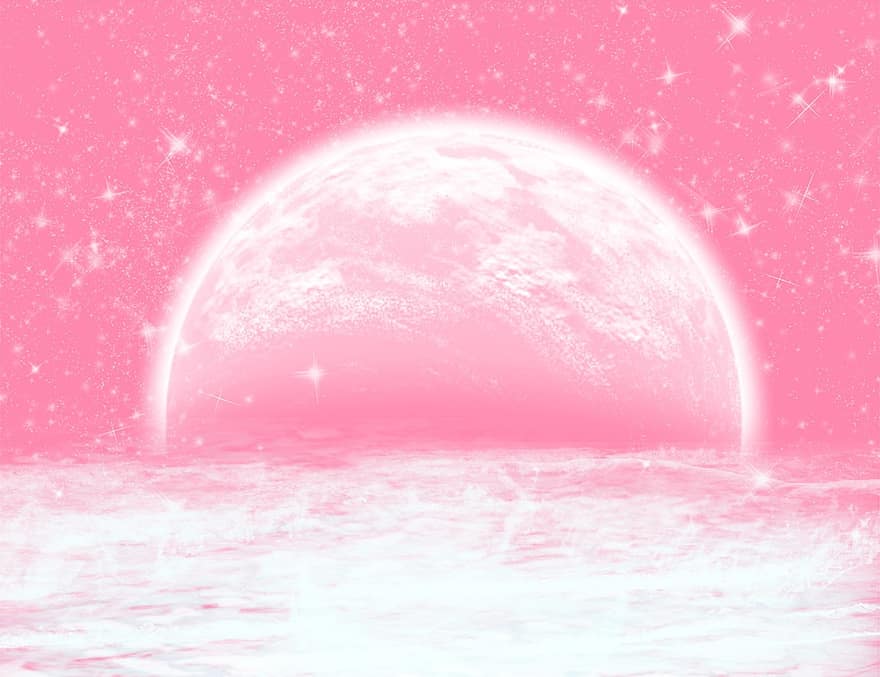 Background, Moon, Water, Pink, Star, Cute Wallpaper, Pink Background, Pink Water, Pink Moon, Pink Stars