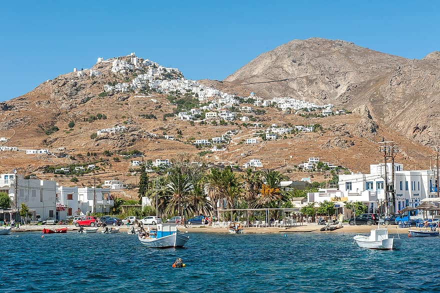 båter, hav, landsby, øy, Hellas, Serifos, Kykladene