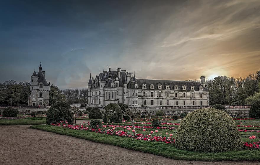 Chenonceau, slot, arkitektur, landskab, Frankrig, historien, himmel, fantasi