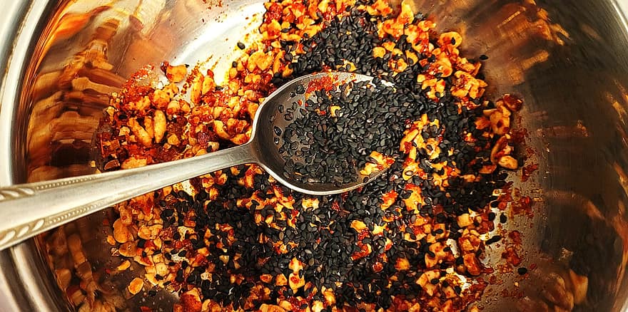 Spices, Seasoning, Flavoring, Cooking, Spicy, Sesame Seeds, food, close-up, spoon, spice, freshness