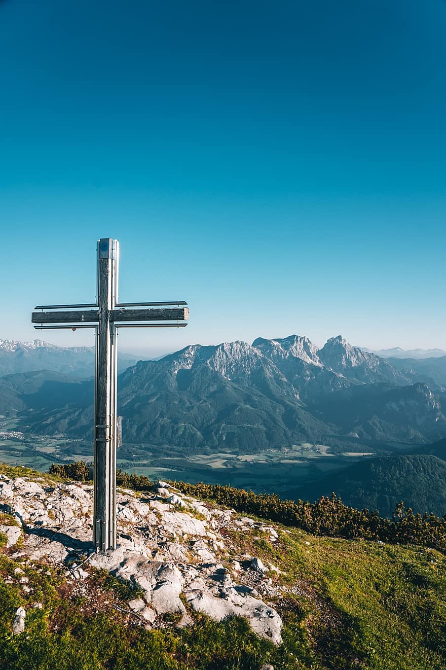Rakousko, kříž, hory, Alpy, summitu, hora, křesťanství, přejít, krajina, náboženství, horský vrchol