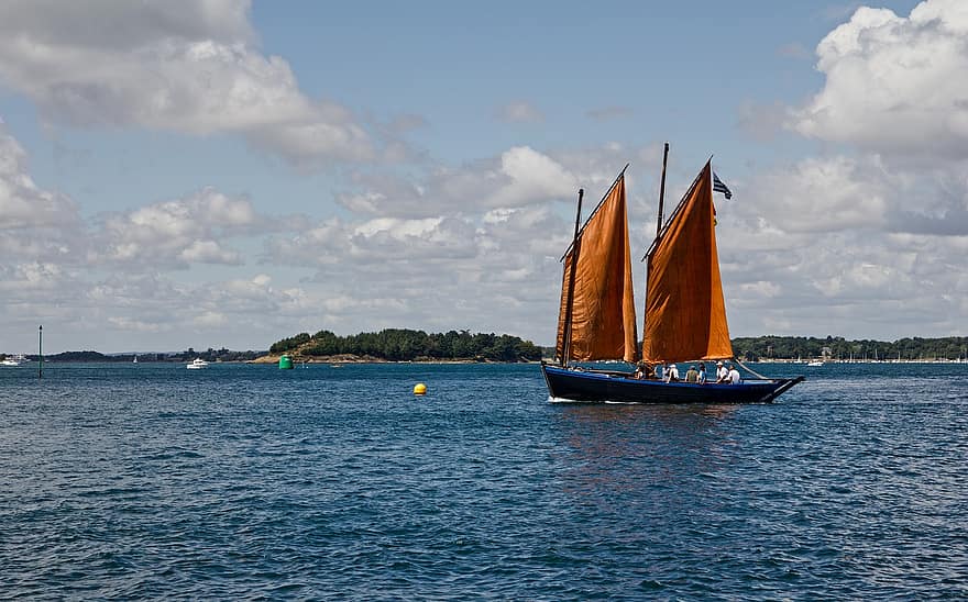 Boat, Sinagot, Sailing Orange, Old Rig, Sailboat, Ocean