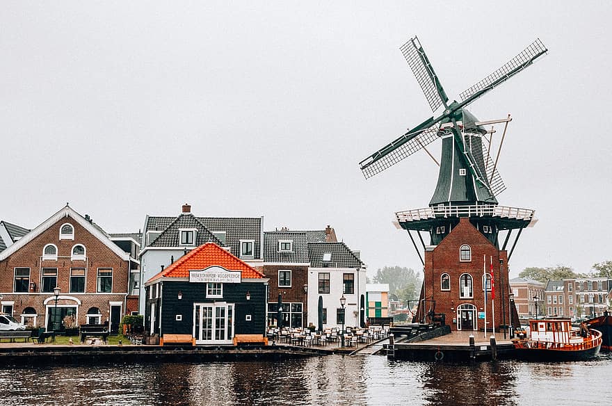 Moulin à vent, moulin, rivière, vent, Hollande, Pays-Bas, néerlandais, eau, paysage, ciel, architecture