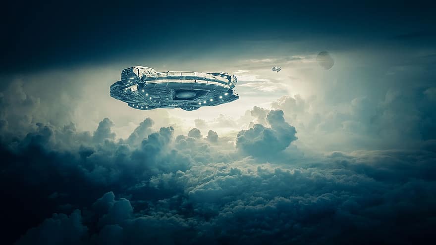 ufo, ficção científica, nave espacial, nuvens, quadrinho, fantasia, futuro, Super homen