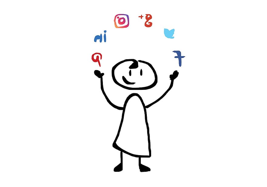 Facebook, Twitter, Google Plus, Instagram, Pinterest, ikoner, illustration, ritning, stiliserade, grafik