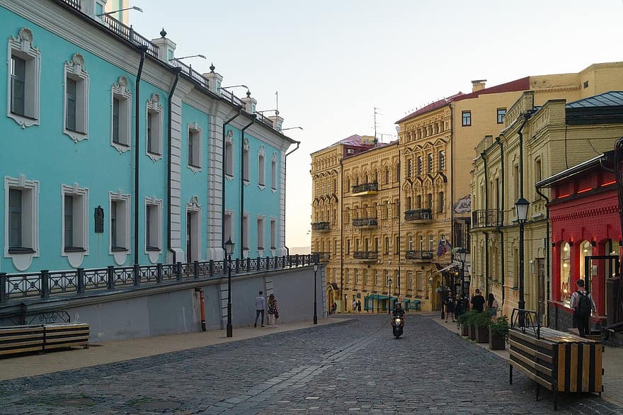 kiev, capitale, storia, Ucraina, kyiv, il pittoresco, crepuscolo, a casa, architettura, pavimentazione in pietra, strada
