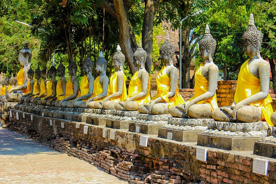 Buddha, szobrok, Thaiföld, buddism, vallás, templom, kultúra