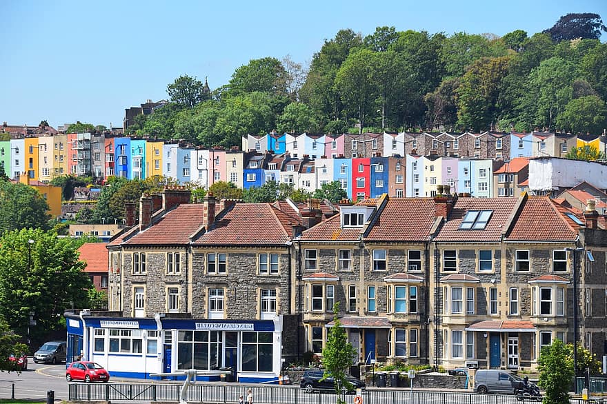 Bristol, Miestas, gatvė, kelias, pastatai, spalvingi pastatai, miestas, miesto, turizmą