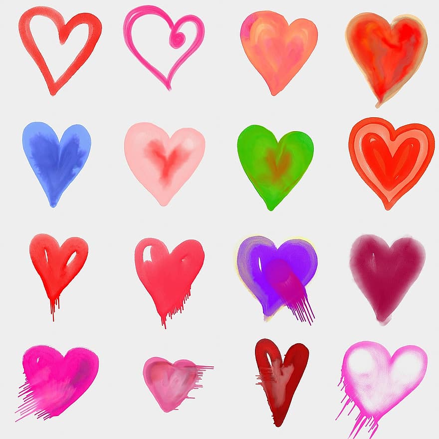 ikon, bentuk, simbol, cinta, jantung, romantis, valentine, hari Valentine, dilukis, cat air