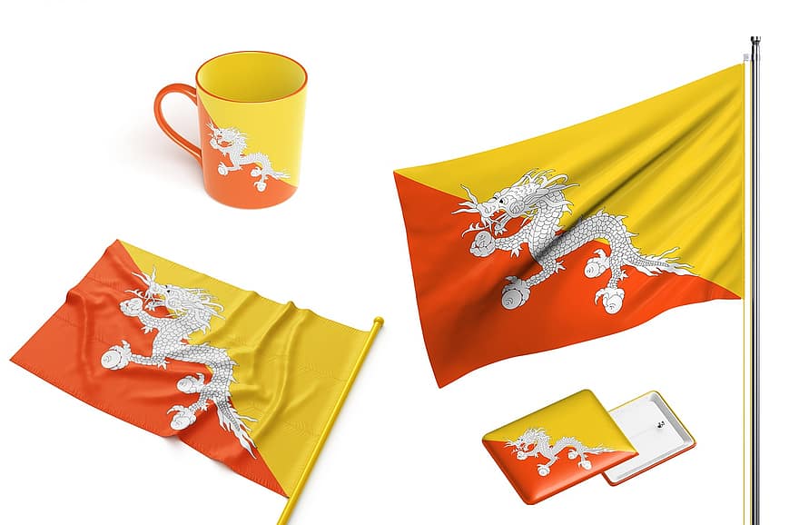 Bhutan, National, Flagge, Tasse, Unabhängigkeit, dom, Patriot, Nation