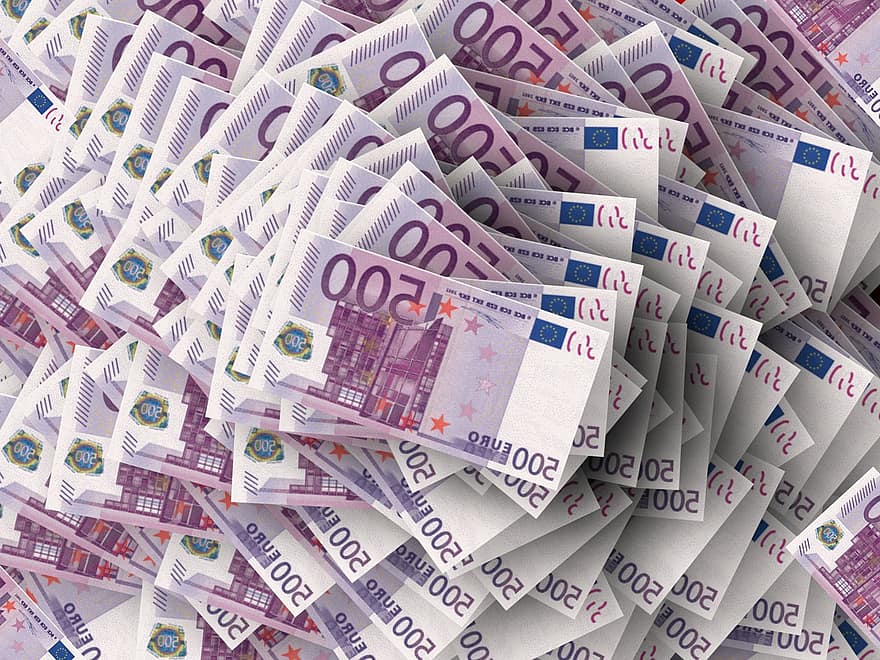 euro, stos, pieniądze, waluta, znak euro, banknot jednodolarowy, rachunki, papierowe pieniądze, finanse, wartość, zapłacić