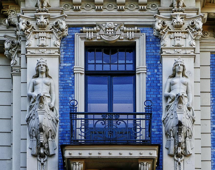 Art Nouveau, fasad, Arsitektur, fasad rumah, bangunan, pusat bersejarah, ceria, main-main, separatis, riga, Latvia