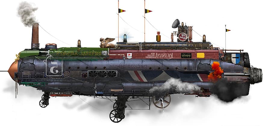 orlaivis, steampunk, orlaivių, garai, zeppelinas, Dieselpunk