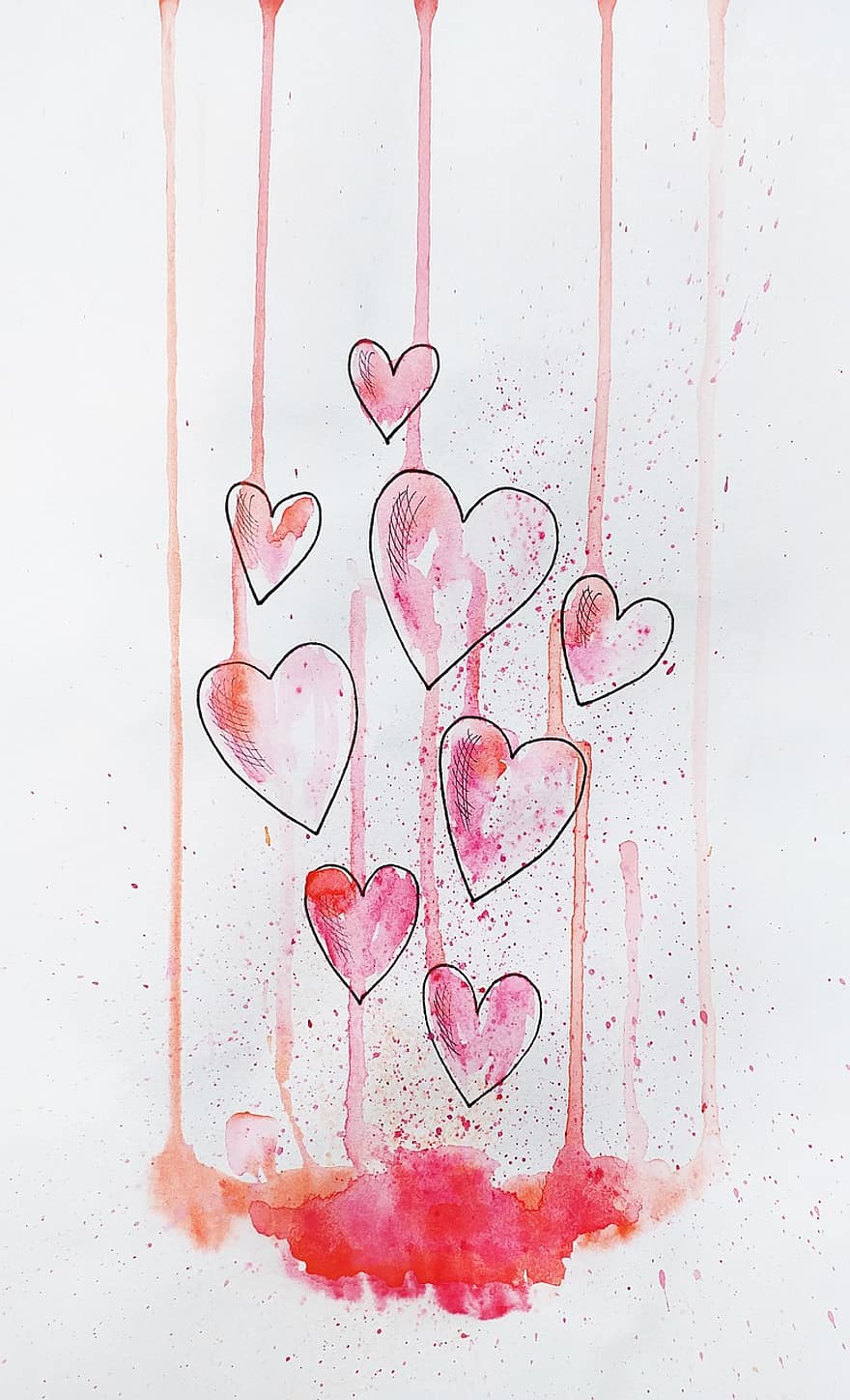 amour, cœurs, aquarelle, sentiments, La Saint Valentin, art, esquisser, Graphiques faits à la main, tendresse, un cœur, relation