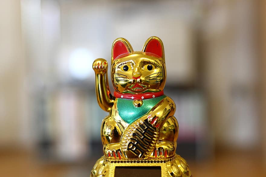 kočka, šťastný, radost, dekorace, zlato, mává kočka, manekineko, Japonsko, Čína, štěstí, Asie