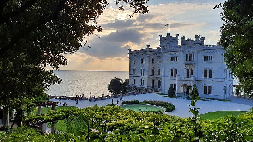 miramare, Trieste, Château, Italie, château de miramare, mer, ciel, des nuages