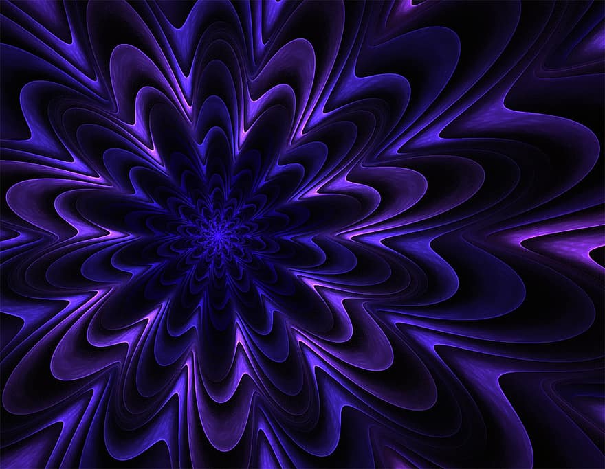fractal, blauw, mandala, digitaal, fantasie, bloem