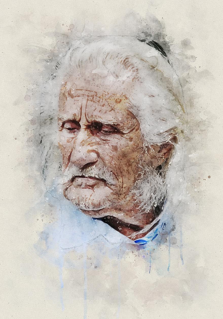 Man, Senior, Portrait, Elderly, Aged, Old, Grandfather, Bearded Man, Caucasian, Male, Painting