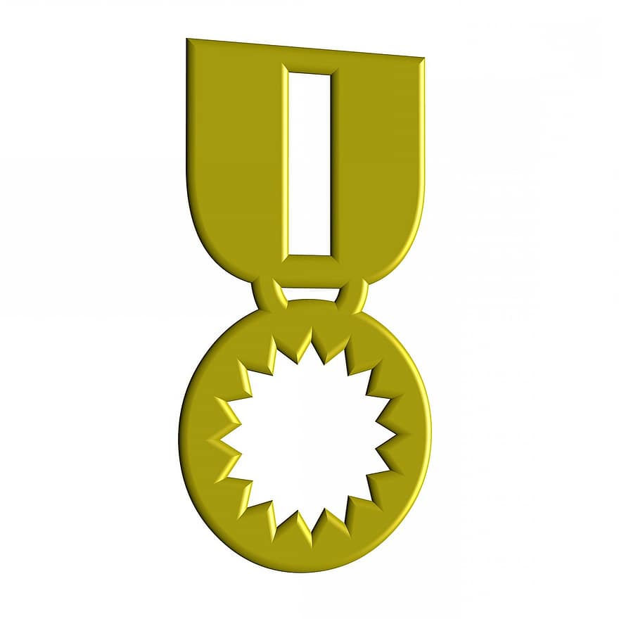 медаль, изолированный, желтый, условное обозначение, награда, значок, знак