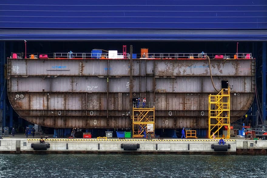 Container, Schiffbau, Transport, Werft, Seefahrt, Kreuzfahrtschiff, Meer, Krise, Industrie, Versand, kommerzielles Dock