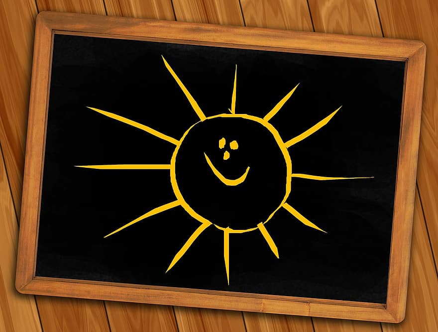 Board, Blackboard, Structure, Paneling, Sun, Laugh, Smile, Happy, Clown, Smiling, Funny