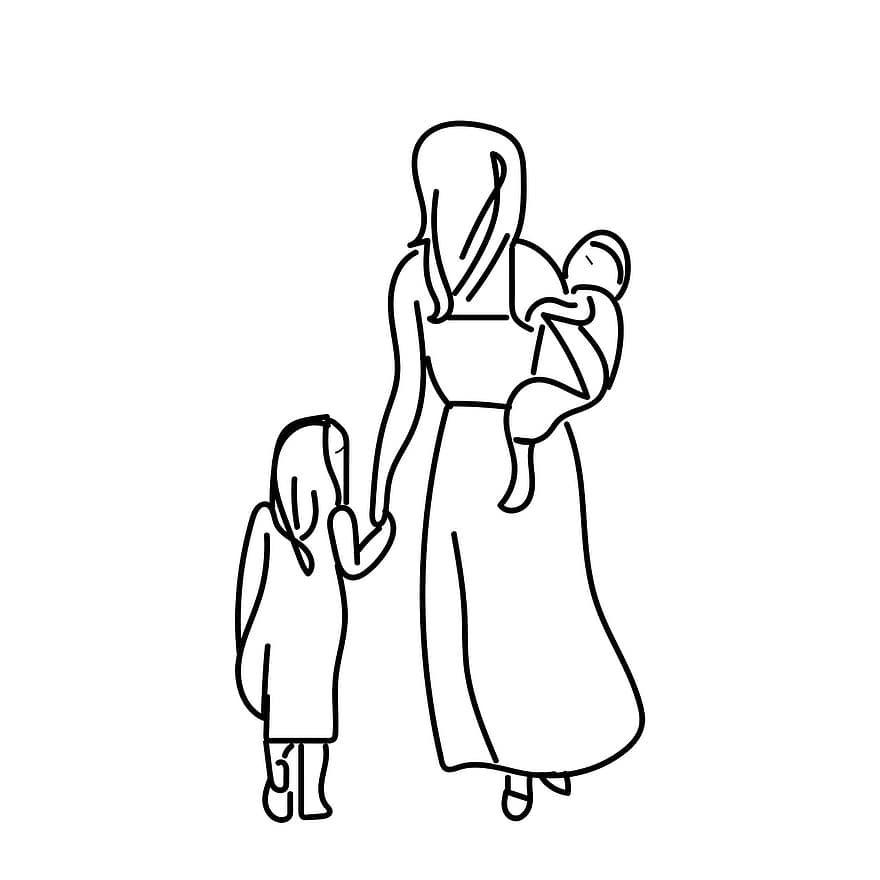 mamma, mors dag, äldre, barn, kärlek, familj, illustration, tecknad serie, vektor, kvinnor, klänning