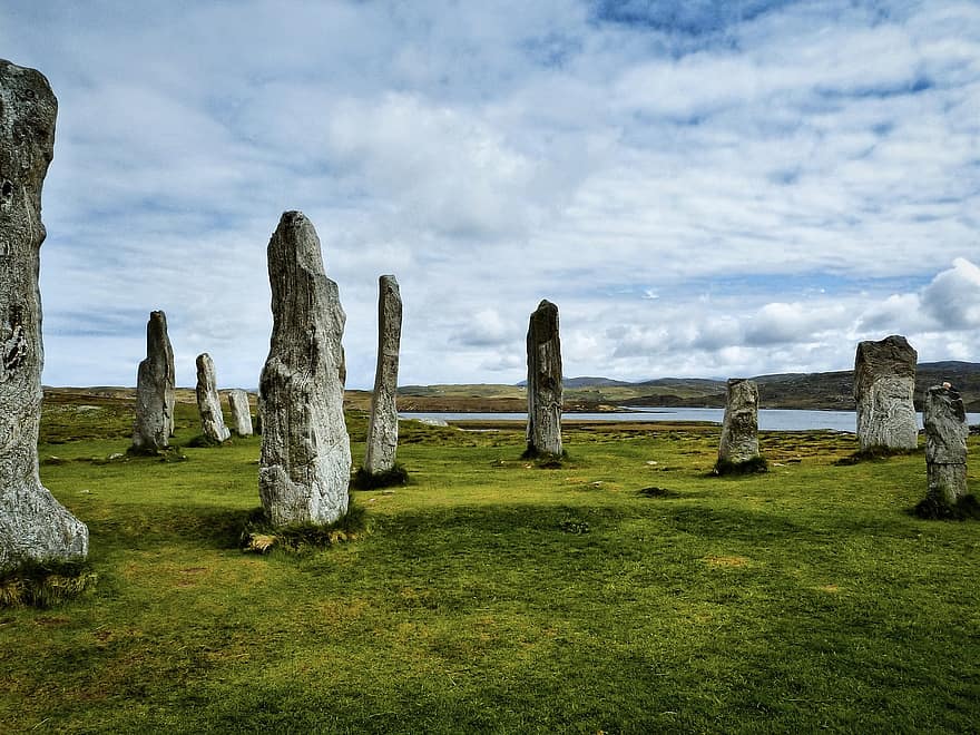 ケルトの、スコットランド、ランドマーク、歴史的な、巨石、有名な場所、古い、歴史、古代の、草、風景
