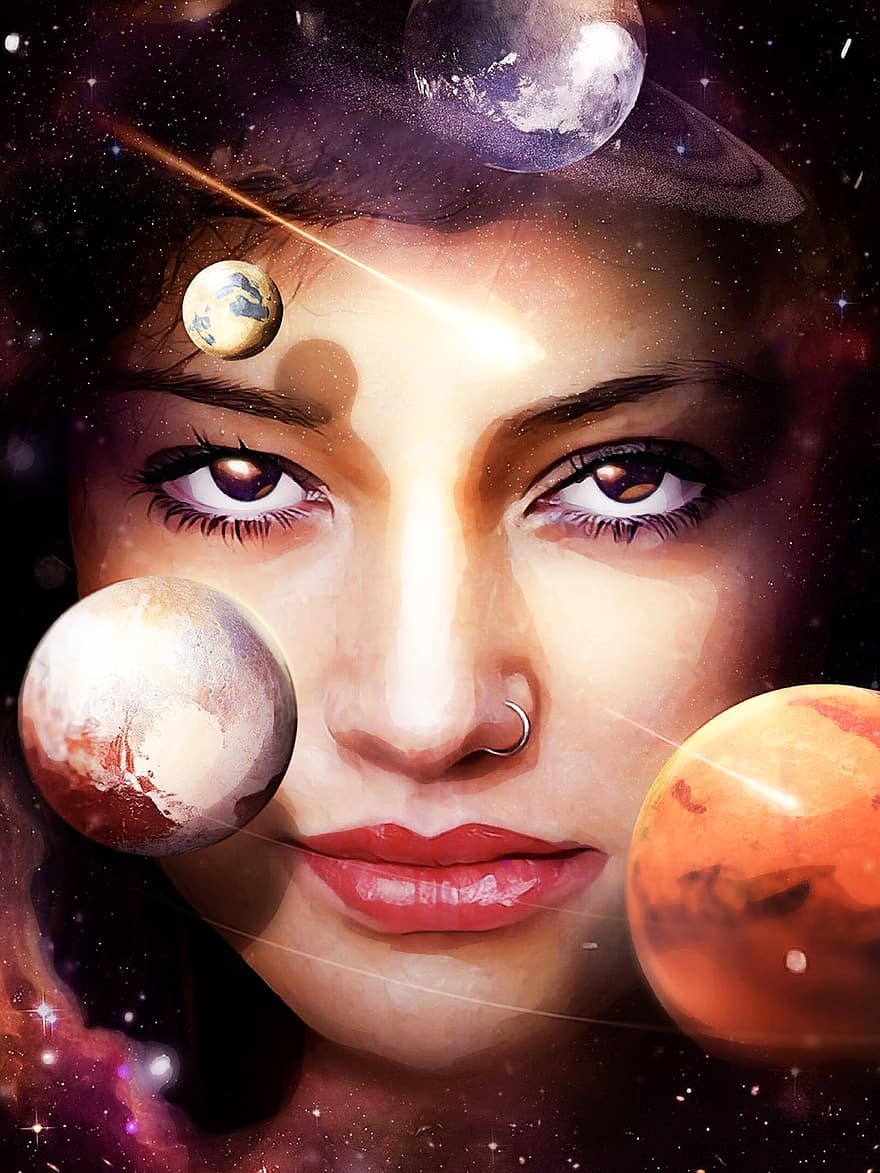 mokslinė fantastika, sci-fi, moteris, fantazija, ponia, mergina, ateityje, erdvė, futuristinis, visatos, žvaigždės