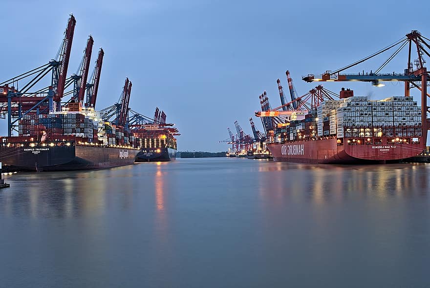 Port, statek, woda, morze, dźwig, fracht, eksport, import, opłata, Logistyka