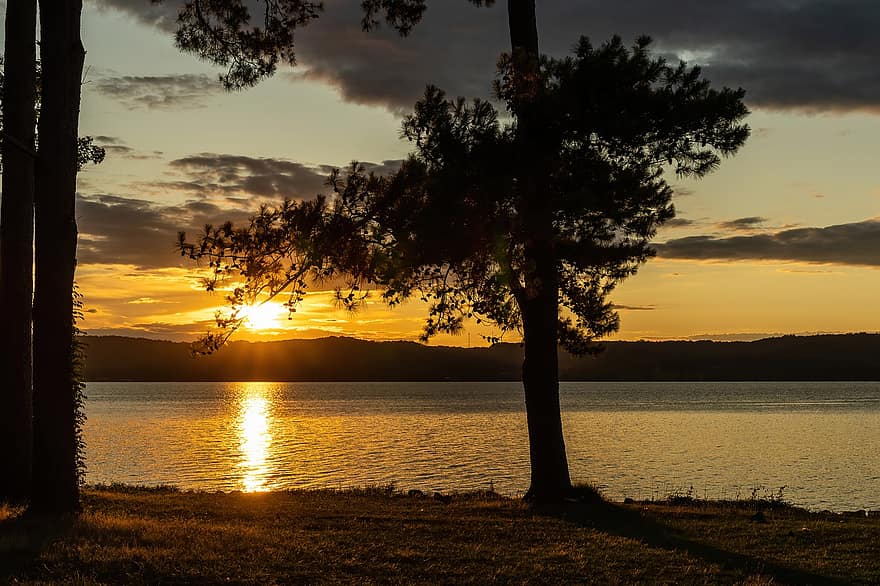 alabama sunset, tramonto, lago Guntersville, lago basso, Alabama, cielo, paesaggio, natura, acqua, sera, all'aperto