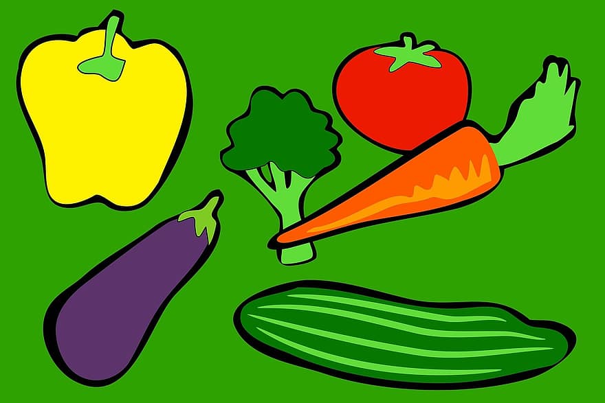 野菜、フード、新鮮な、トマト、コショウ、にんじん、きゅうり、ブロッコリ、茄子、ダイエット、緑