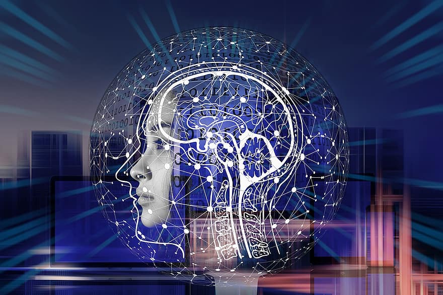 人工知能、脳、コンピュータサイエンス、技術、回路基板、データ、マイクロプロセッサ、データ交換、コミュニケーション、ネットワーク、デジタル化