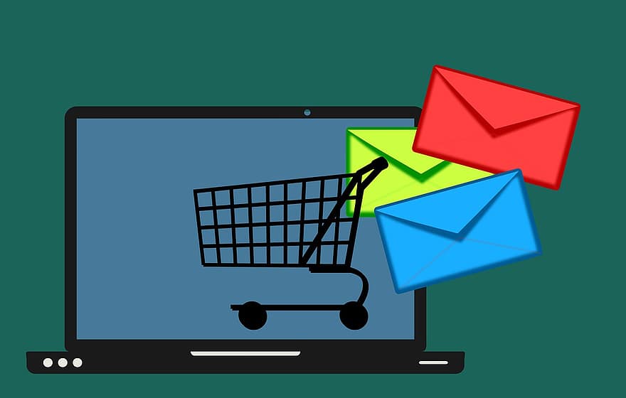 이메일, 쇼핑, 카트, 마케팅, 기호, 인터넷, 디지털, 사업, 봉투, 우편, 편지