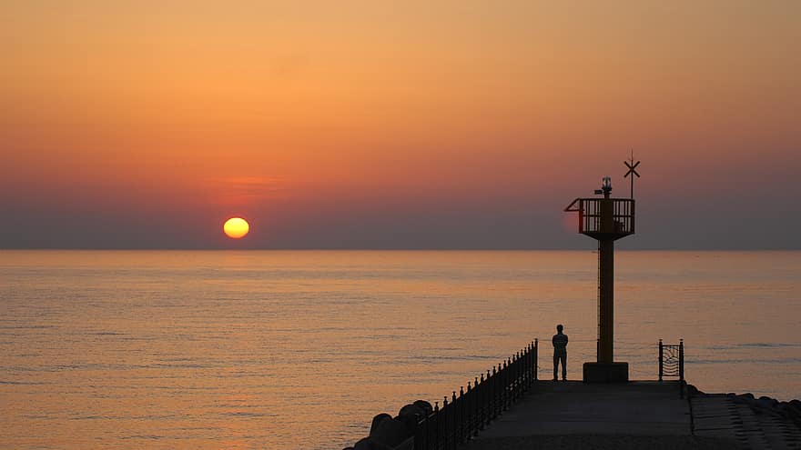 gangneung, схід сонця, океану, Республіка Корея, маяк, природи