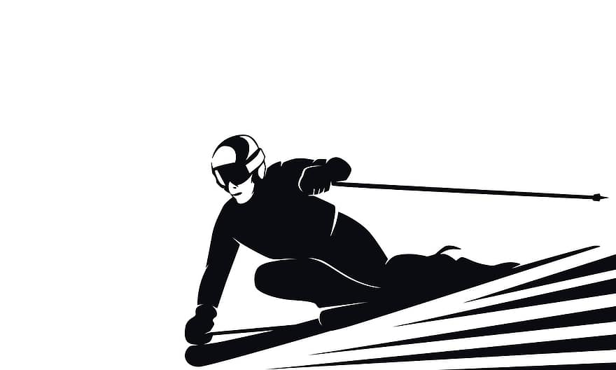 esquís, Narciaż, velocidad, símbolo, carrera, salida, negro, forma, resumen, campeón, invierno