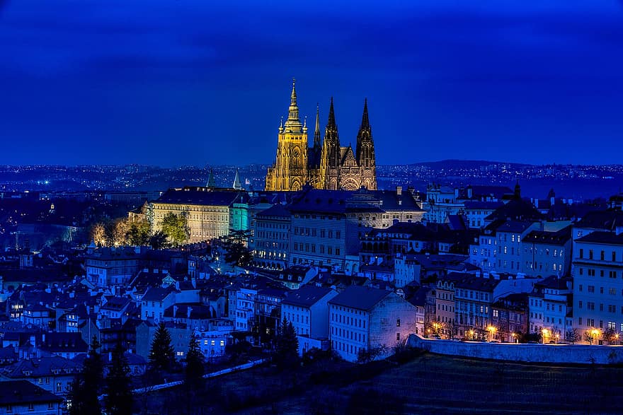 Stadt, Gebäude, Prag, Nacht-, Abend, historisch, alte Stadt, Stadt, Dorf, städtisch, Tourismus, Reiseziel
