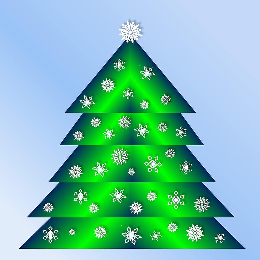 Christmas, Tree, Snow, Snowflakes, Shiny, Green, Bright, Stylized, Decoration, Decorative, Season
