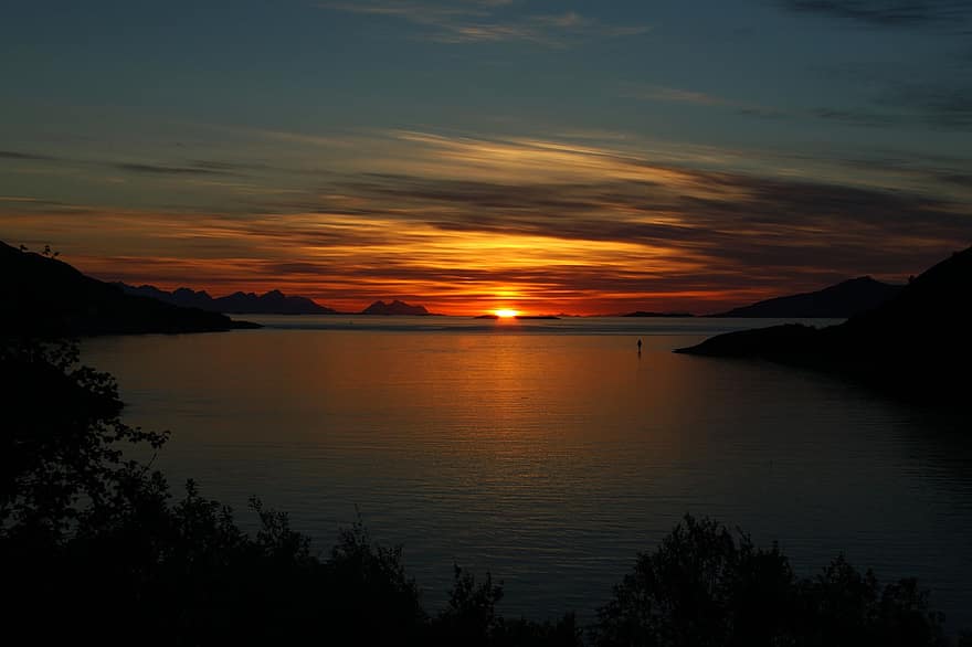 озеро, природа, Норвегия, заход солнца, смеркаться, на открытом воздухе, небо, облака, путешествовать, воды, пейзаж
