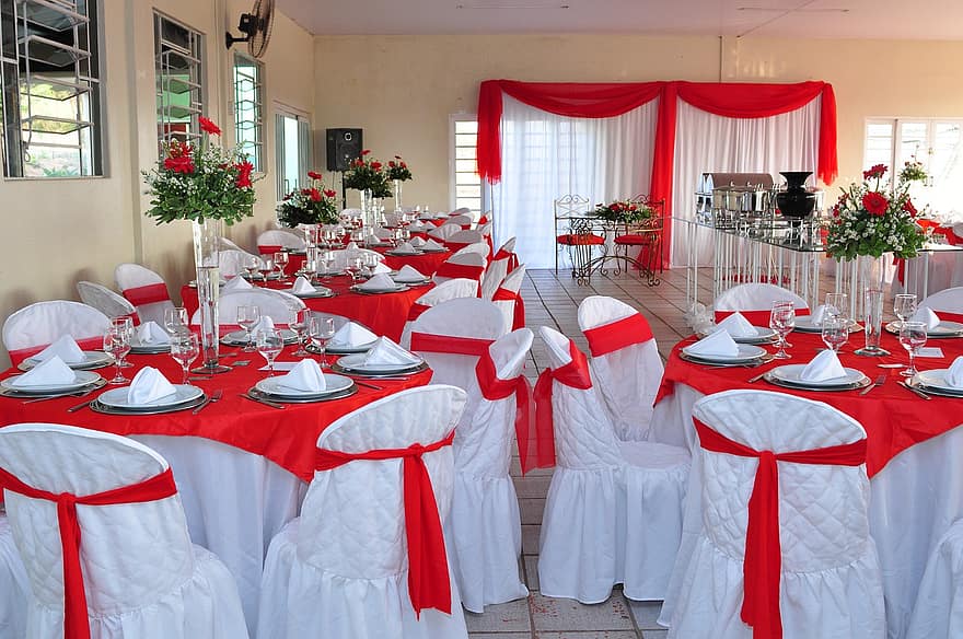 réception de mariage, banquet, fête, mariage, décoration, les tables, chaises, buffet