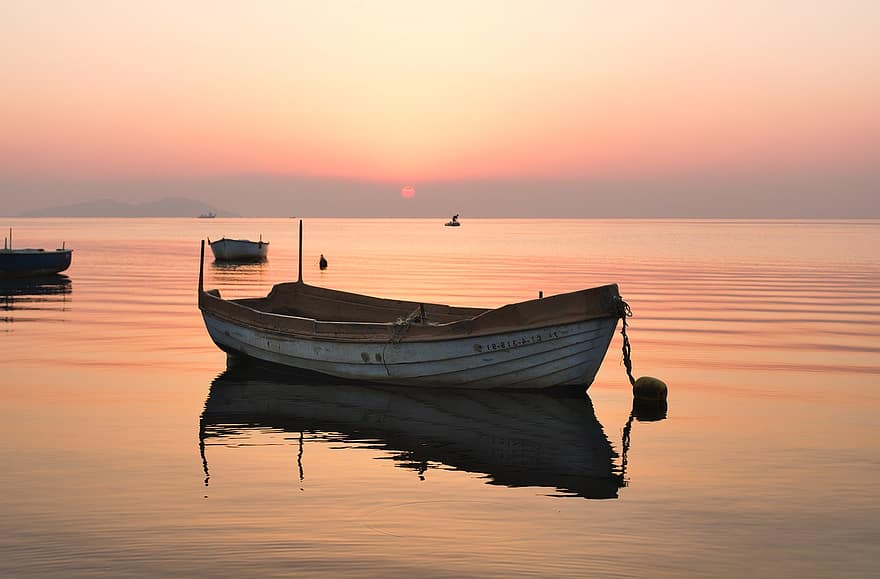 Boot, Barco, Wasser, Meer, Natur, Landschaft, Sonne, Sonnenuntergang, beschädigen, Sonnenaufgang, Sonnenlicht