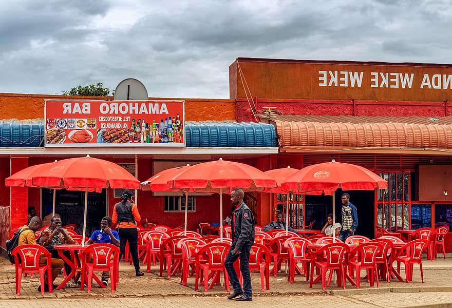 Kigali, Rwanda, Afrika, Bar, stoler, rød, afrikanere, reise, turisme, by, ferier