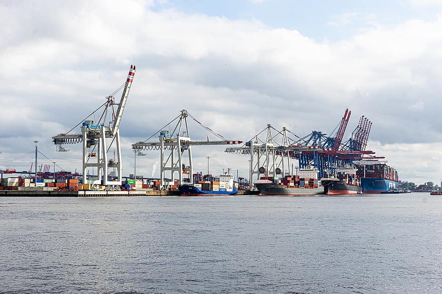 Puerto, enviar, mar, carga, contenedores de envío, grúas, puerto, comercio, exportar, importar, transporte