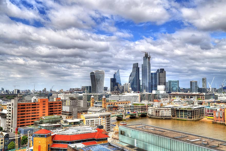 Buildings, City, Central Business District, Architecture, Cityscape, Urban, Skyscrapers, Clouds, Cloudy, Downtown, London