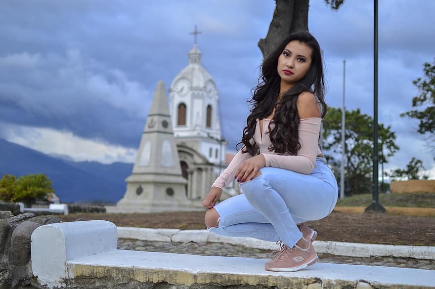 vrouw, schoonheid, mode, mooi, kerk, Quito Hill, aantrekkelijk, meisje, pose, model-, portret