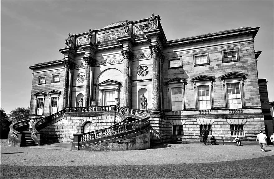 кедлстонський зал, маєток, пам'ятник, чорний і білий, архітектура, орієнтир, історичний, Англії, мальовничий, пам'ятки, туризм