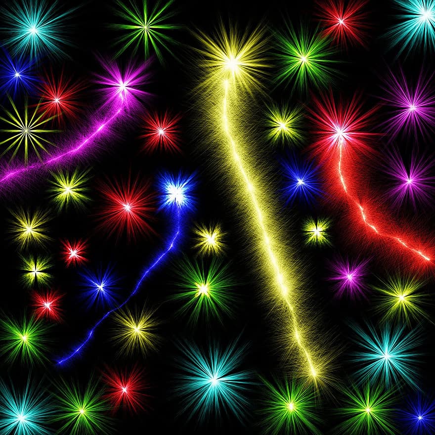 fogos de artifício, Estrela, leve, brilhando, luzes, abstrato, dia de Ano Novo, fundo, colorida