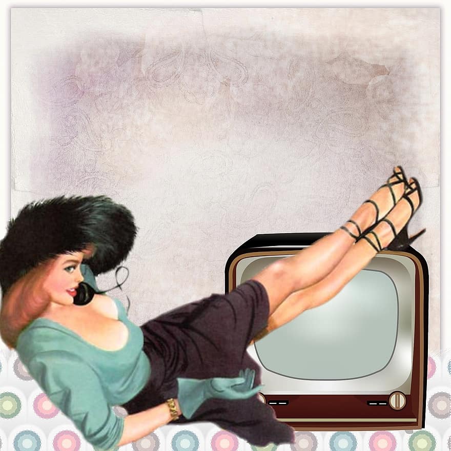 Vintage ▾, retrò, televisione, signora, anni cinquanta, vecchio, tv retrò, tubo, vecchia tv, antico, trasmissione