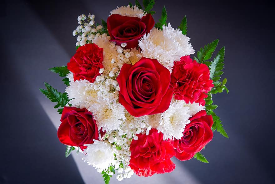 kwiaty, bukiet, kwiatowy, róże, romantyk, ślub, flora, wieniec, rocznica, kwiat