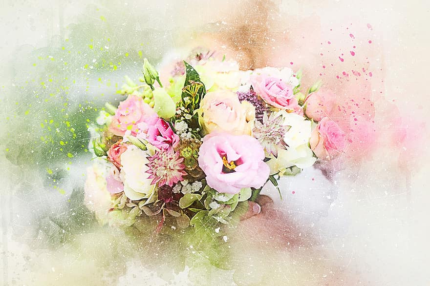 Flowers, Bouquet, Art, Abstract, Nature, Wedding, Watercolor, Vintage, Spring, Romantic, Artistic