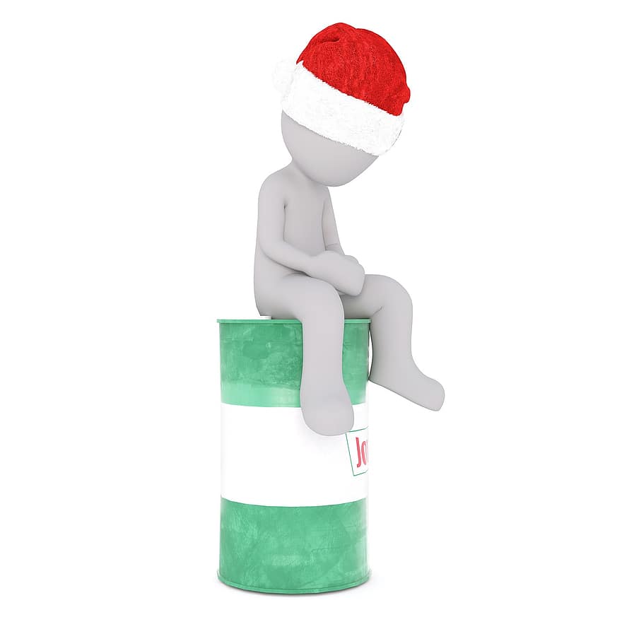 biały samiec, Model 3D, odosobniony, 3d, Model, całe ciało, biały, czapka Mikołaja, Boże Narodzenie, 3d santa hat, olej
